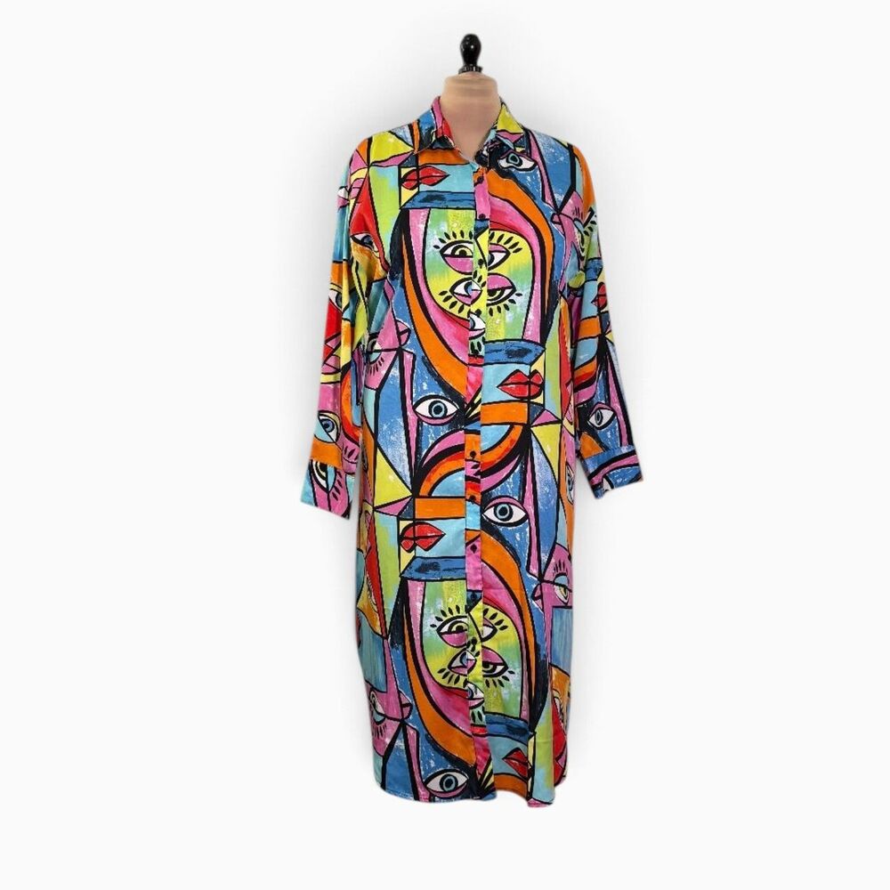 Live 4 Truth Abstract Art Print Button-Down Shirt Dress Size: XL
